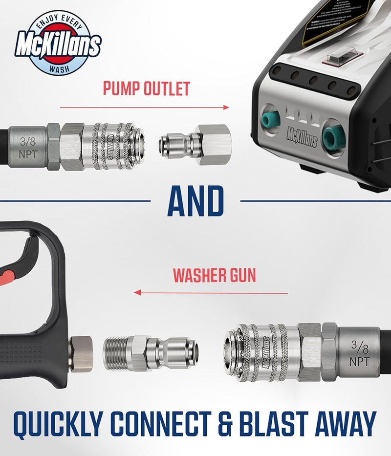 McKillans ® 3/8" NPT Automatic Pressure Washer Quick Connect Kit of 4 - Stainless Steel - 3/8" Pressure Washer Quick Connect Fittings - Power Washer NPT 3/8" - PUSH-TO-CONNECT - Upgraded Viton O-Rings - Image 4